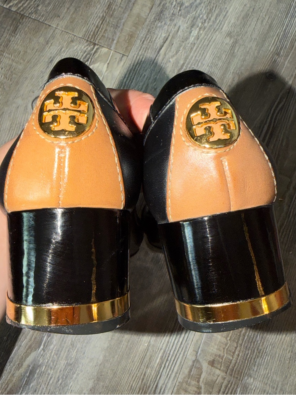 Tory Burch Two-Tone Block Heel Pumps - Black & Tan